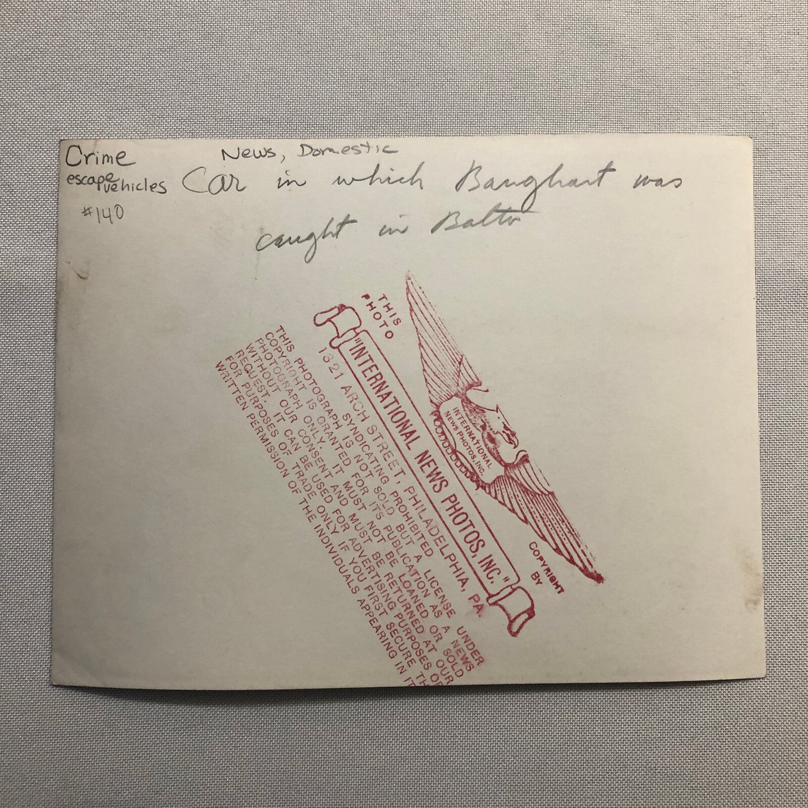 Press Photo 1934 Gangster Charles “Ice Wagon” Banghart Car Arrest Photograph