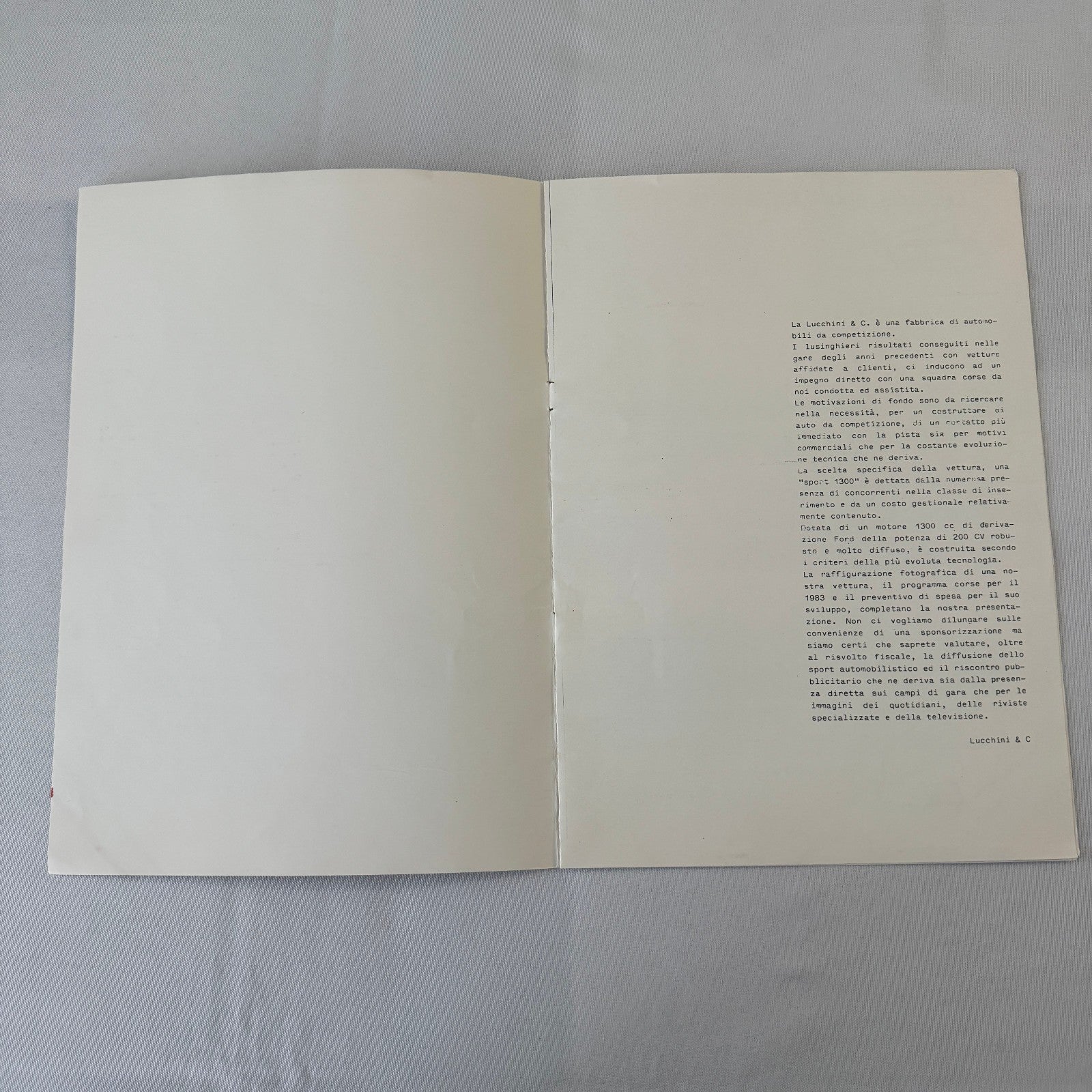 1983 Lucchini Racing Team Brochure Sport 1300 ITALIAN Text