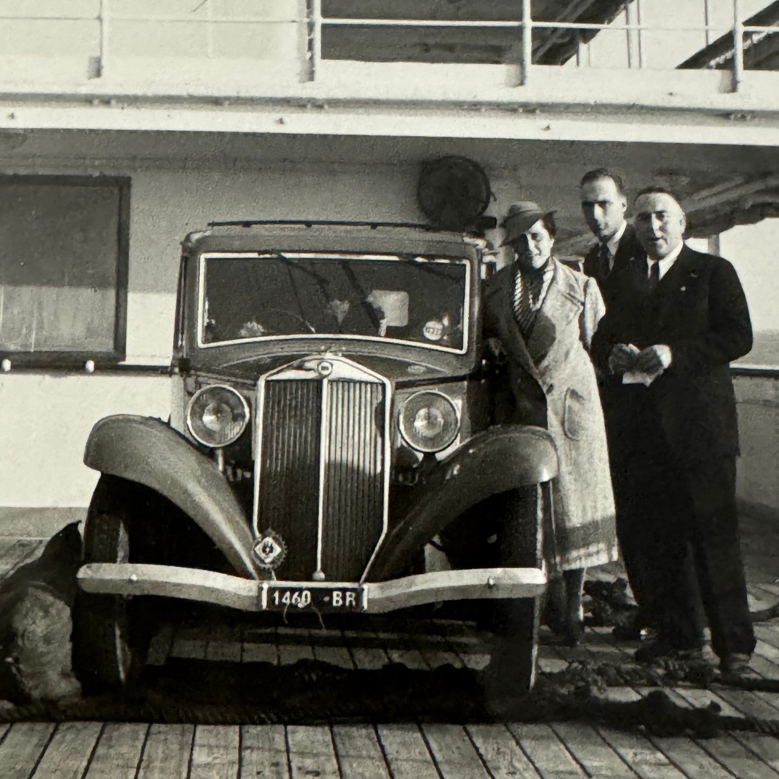 Vintage Photograph Photo Print People with Car Automobile on Boat Ship European