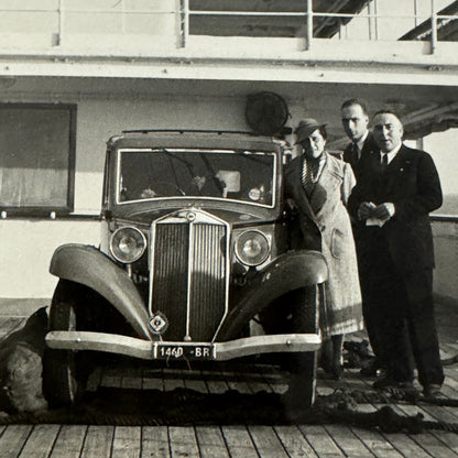 Vintage Photograph Photo Print People with Car Automobile on Boat Ship European