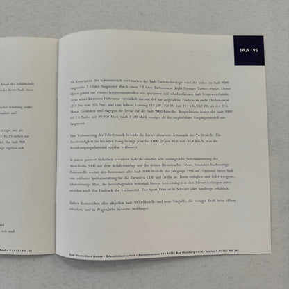 1996 Saab Factory Press Kit Photos Saab 900 Saab 9000 German Text