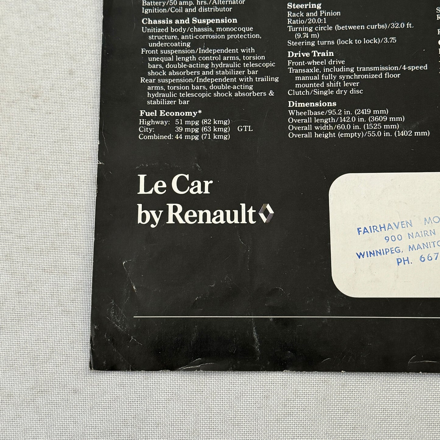 Renault LeCar Car Sales Brochure Catalog Vintage Advertising Canadian