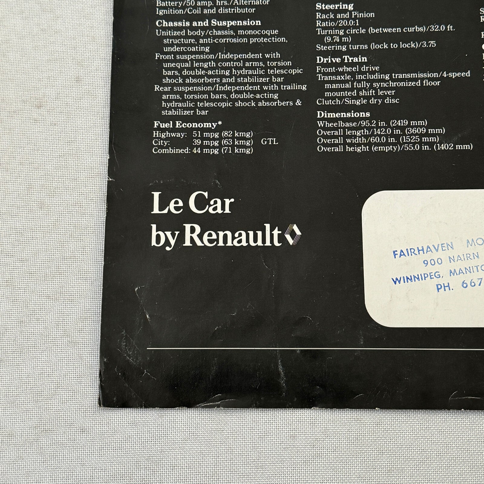 Renault LeCar Car Sales Brochure Catalog Vintage Advertising Canadian