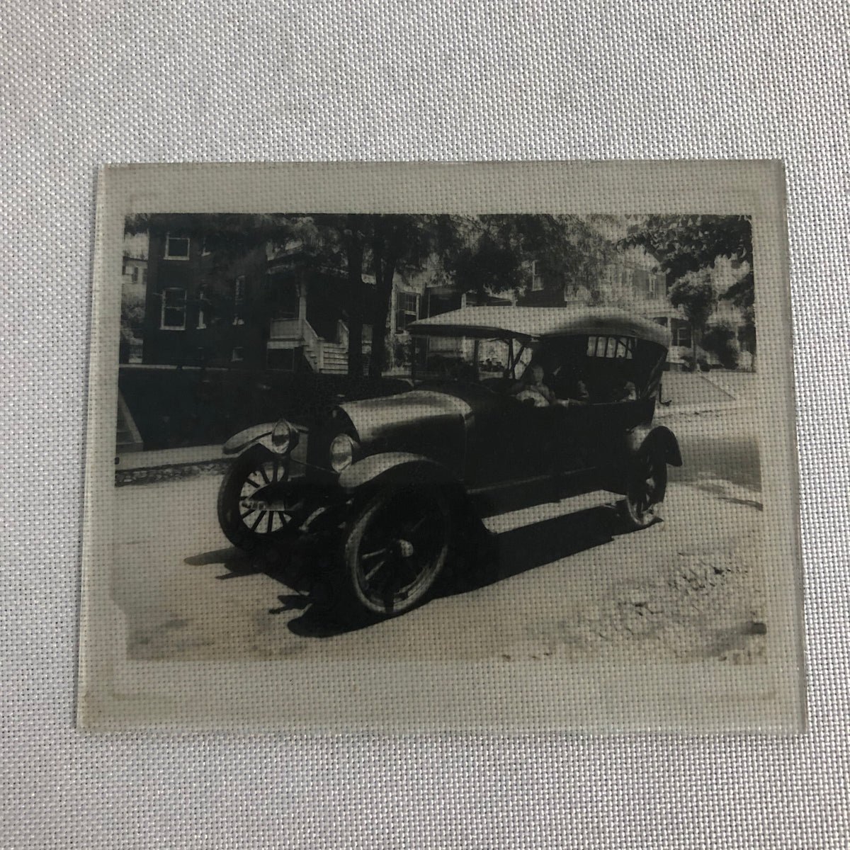 Antique Glass Plate Lantern Slide Photo Car Automobile Family Baby Children