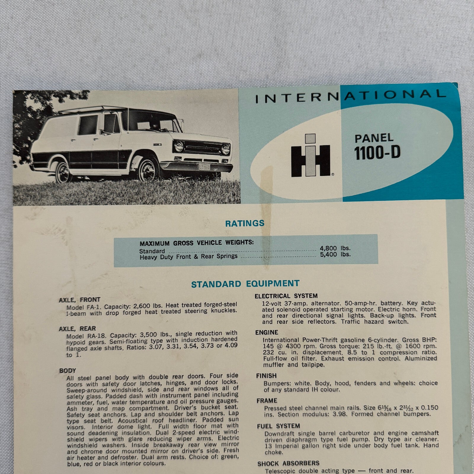 International Panel 1100-D Truck Sales Sheet Brochure Advertising 1100 D