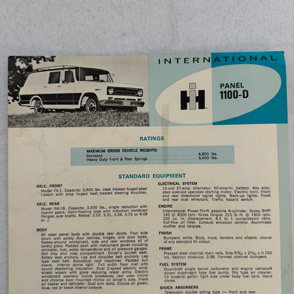 International Panel 1100-D Truck Sales Sheet Brochure Advertising 1100 D