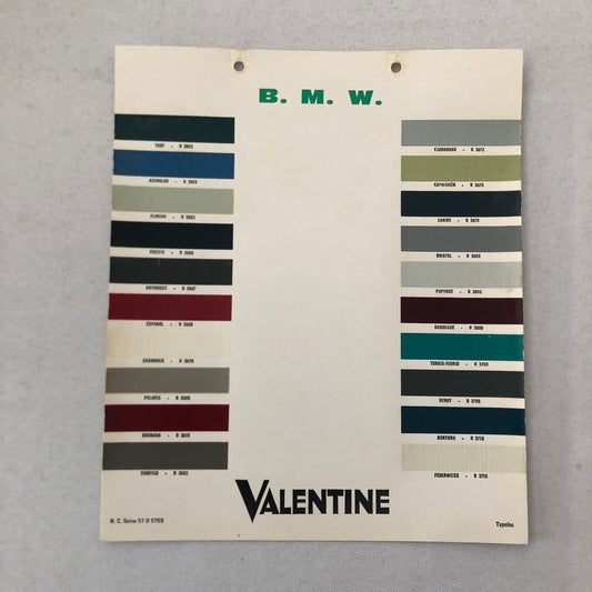 Vintage BMW Car Paint Chip Color Sample Sheet Valentine