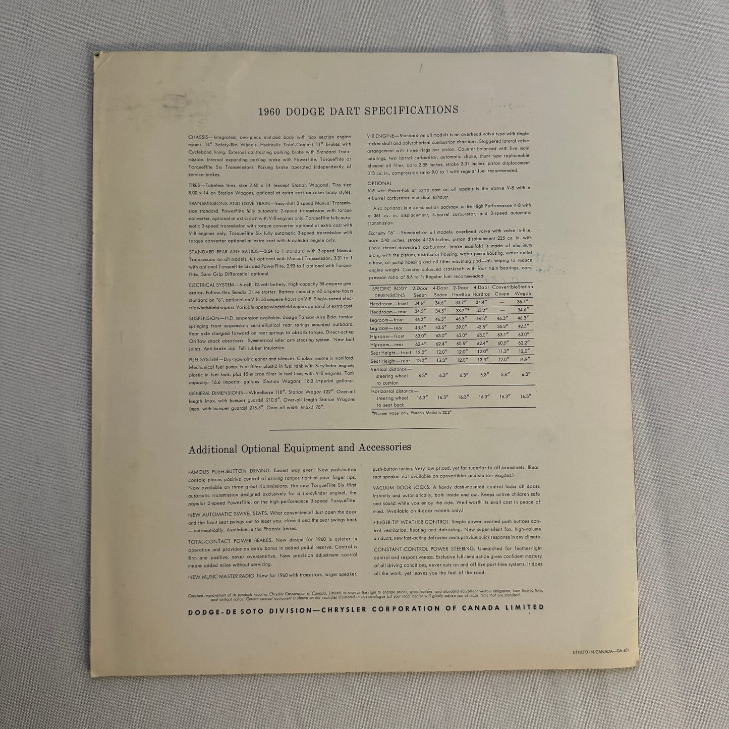 1960 Dodge Dart Car Sales Brochure Catalog Vintage Phoenix Pioneer Seneca