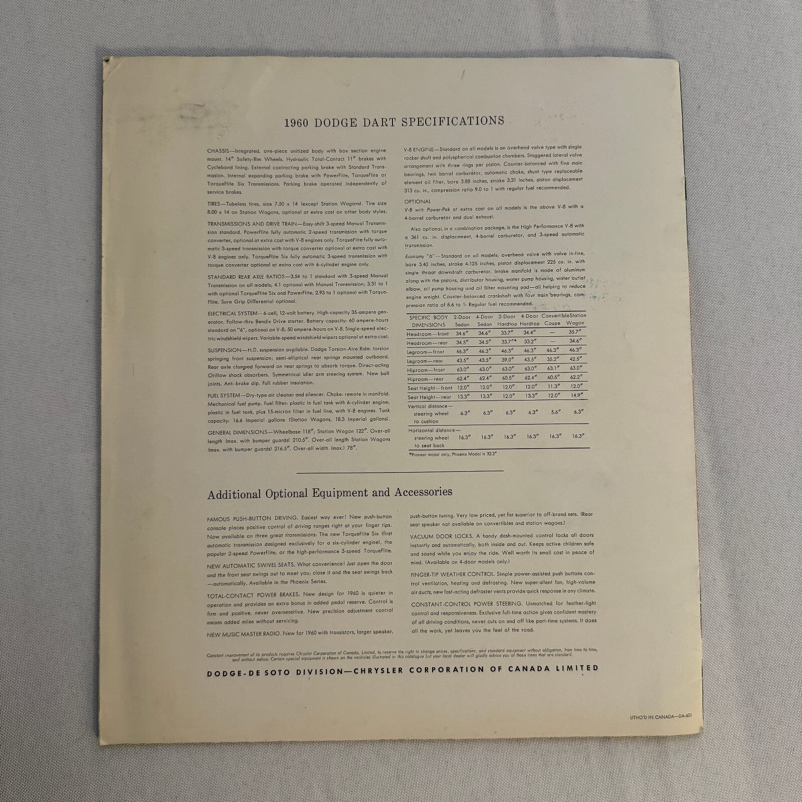 1960 Dodge Dart Car Sales Brochure Catalog Vintage Phoenix Pioneer Seneca