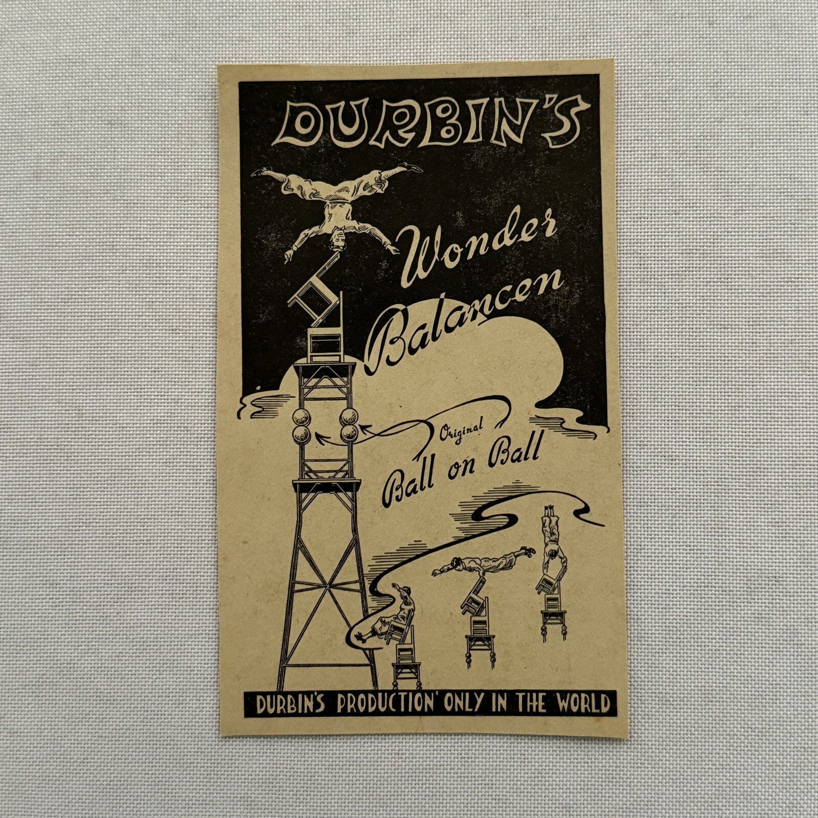 Vintage Circus Balancing Act Acrobat Advertising Card Durbins Production