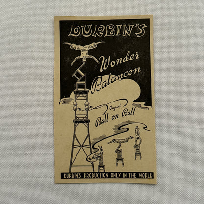 Vintage Circus Balancing Act Acrobat Advertising Card Durbins Production