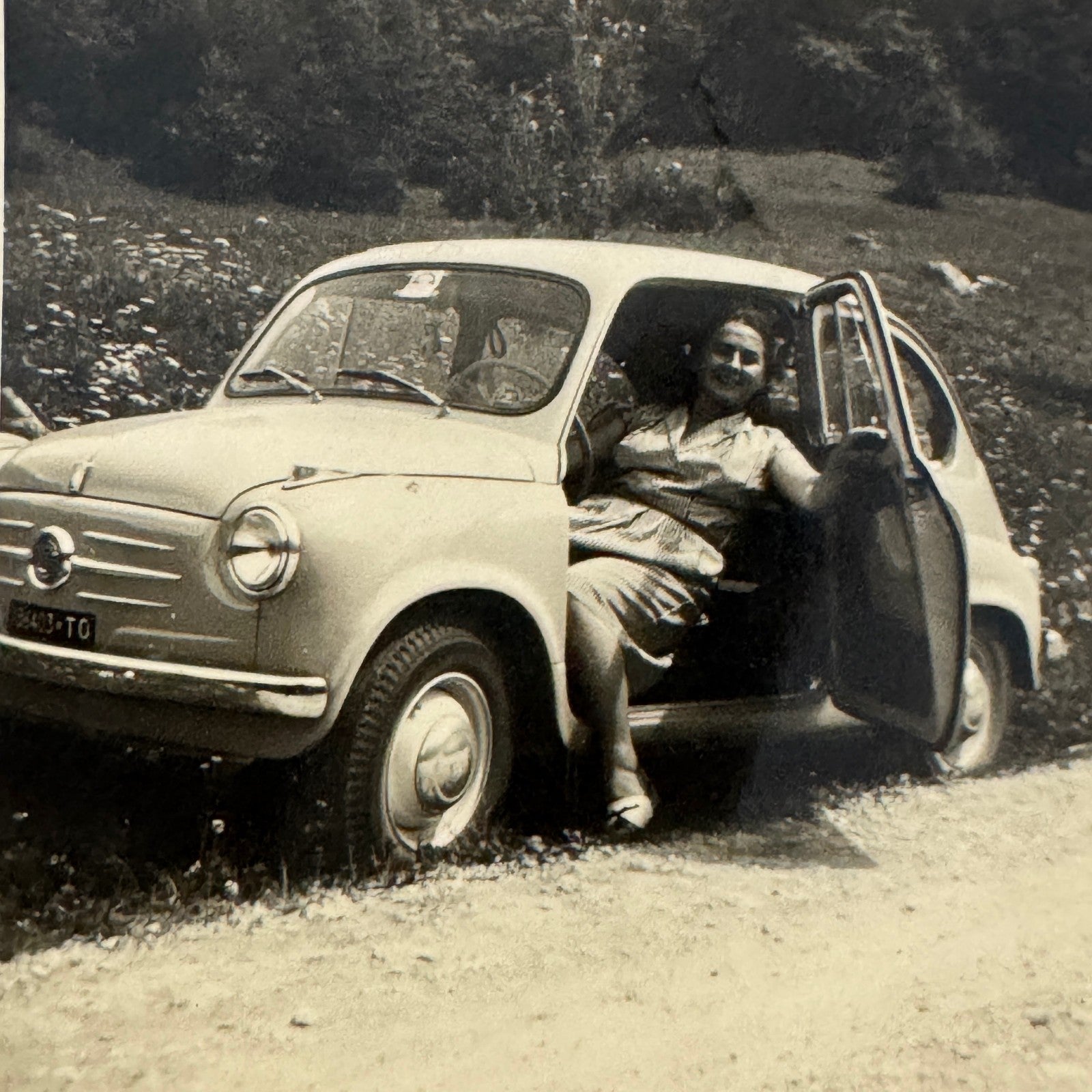 Vintage Photograph Photo Print Woman in Fiat Car Automobile 1955