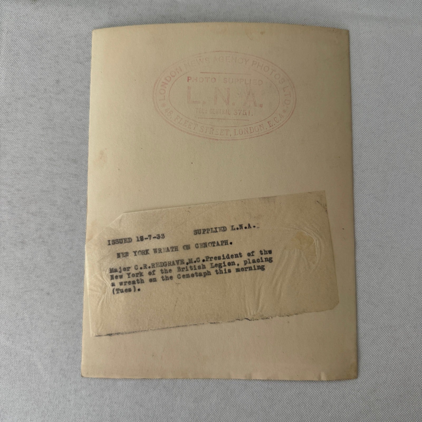 Military Memorial Press Photo Photograph 1933 New York British Legion President