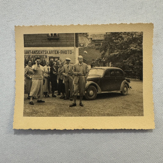 Vintage Photograph Photo Print People with Car Automobile European