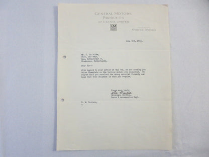 1953 General Motors of Canada Letter Letterhead GM - Chevrolet Oldsmobile +