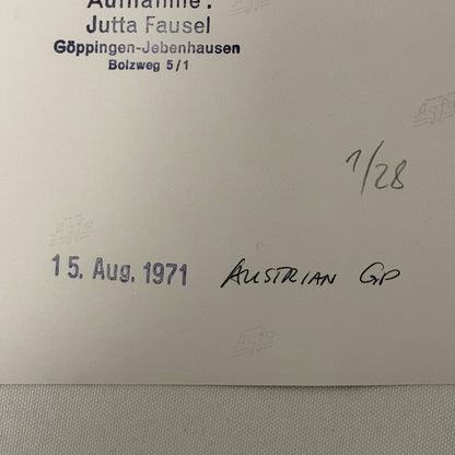Vintage Racing Photo 1971 Austrian Grand Prix Jackie Stewart Teddy Meier