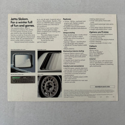 1987 Volkswagen VW Jetta Slalom Car Sales Brochure Catalog Advertising
