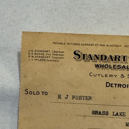 1908 Detroit Michigan Document Invoice Standart Brothers Limited Hardware