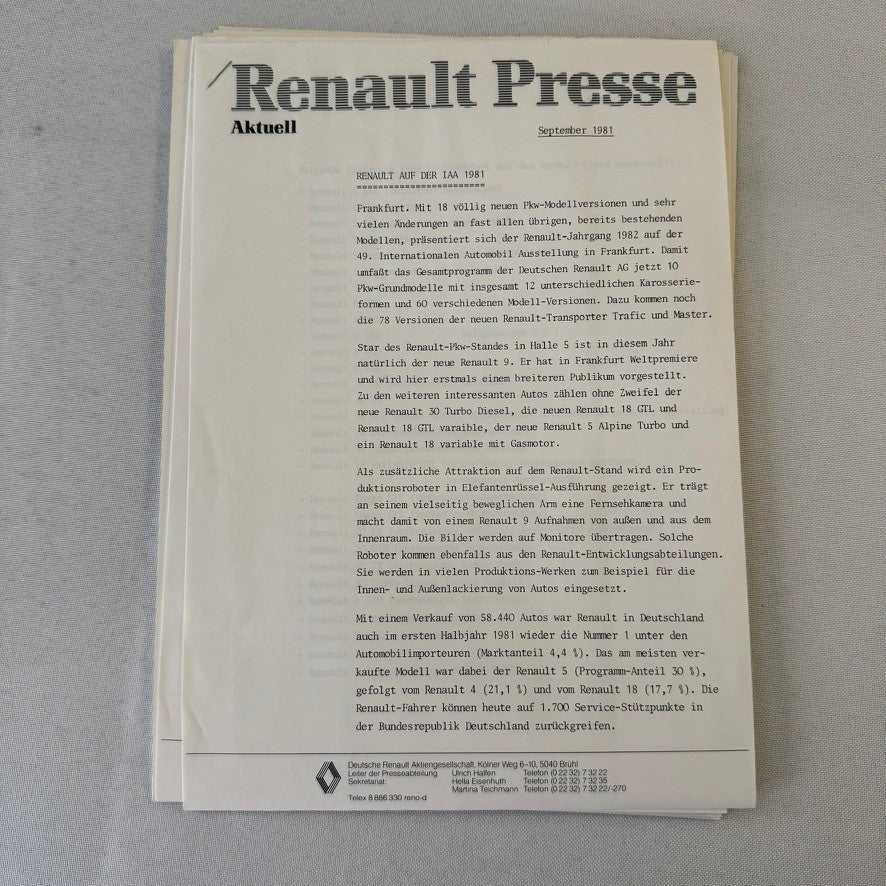 1982 Renault Press Kit Brochure Photos Renault 5 Turbo 9 14 Fuego 30 Alpine A310