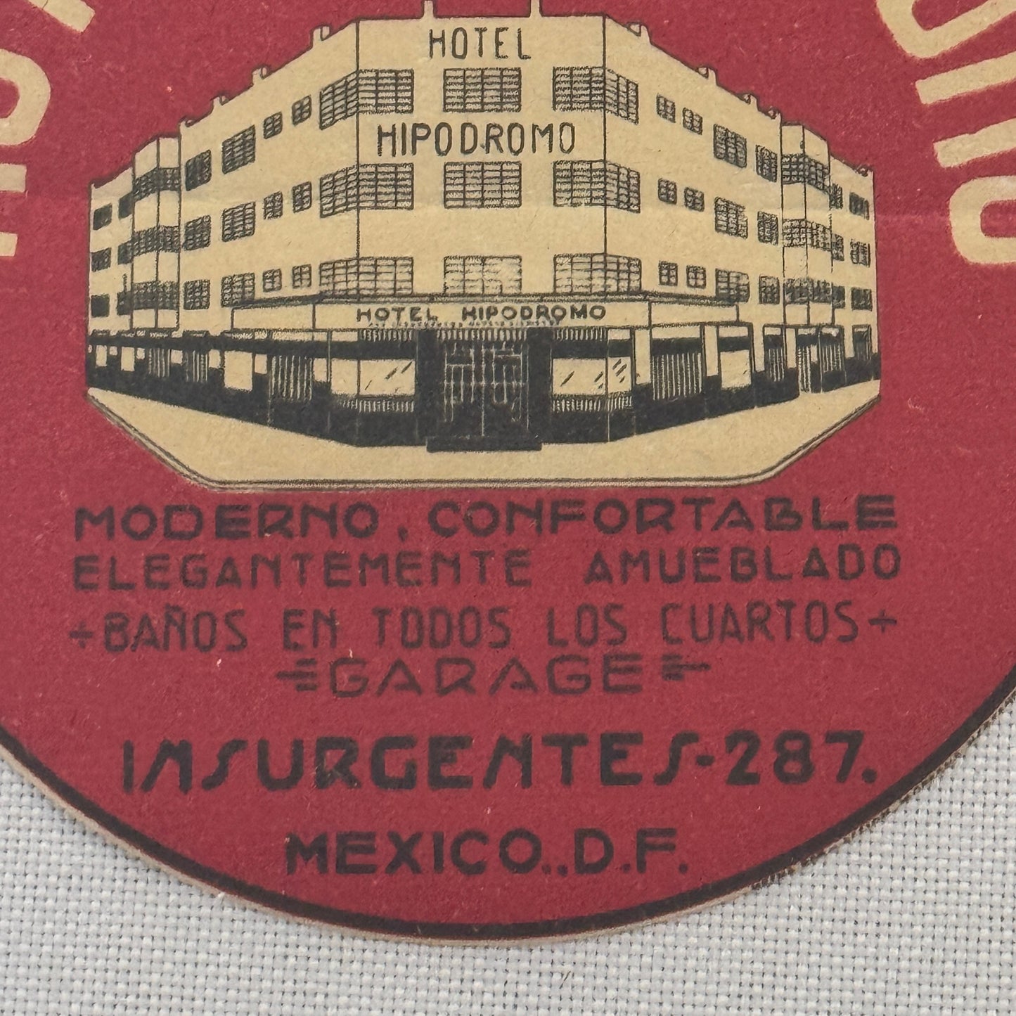 Vintage Hotel Travel Luggage Label Hotel Hipodromo Mexico Mexican