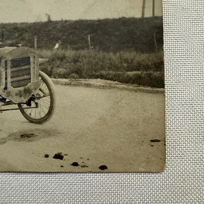 Vintage Real Photo Postcard RPPC Man with Early Automobile Car Vehicle French