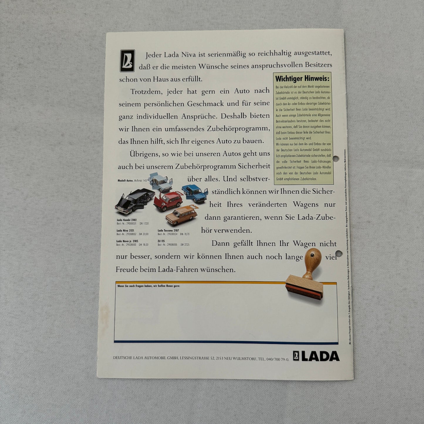 Lada Niva ACCESSORIES Car Sales Brochure Catalog GERMAN