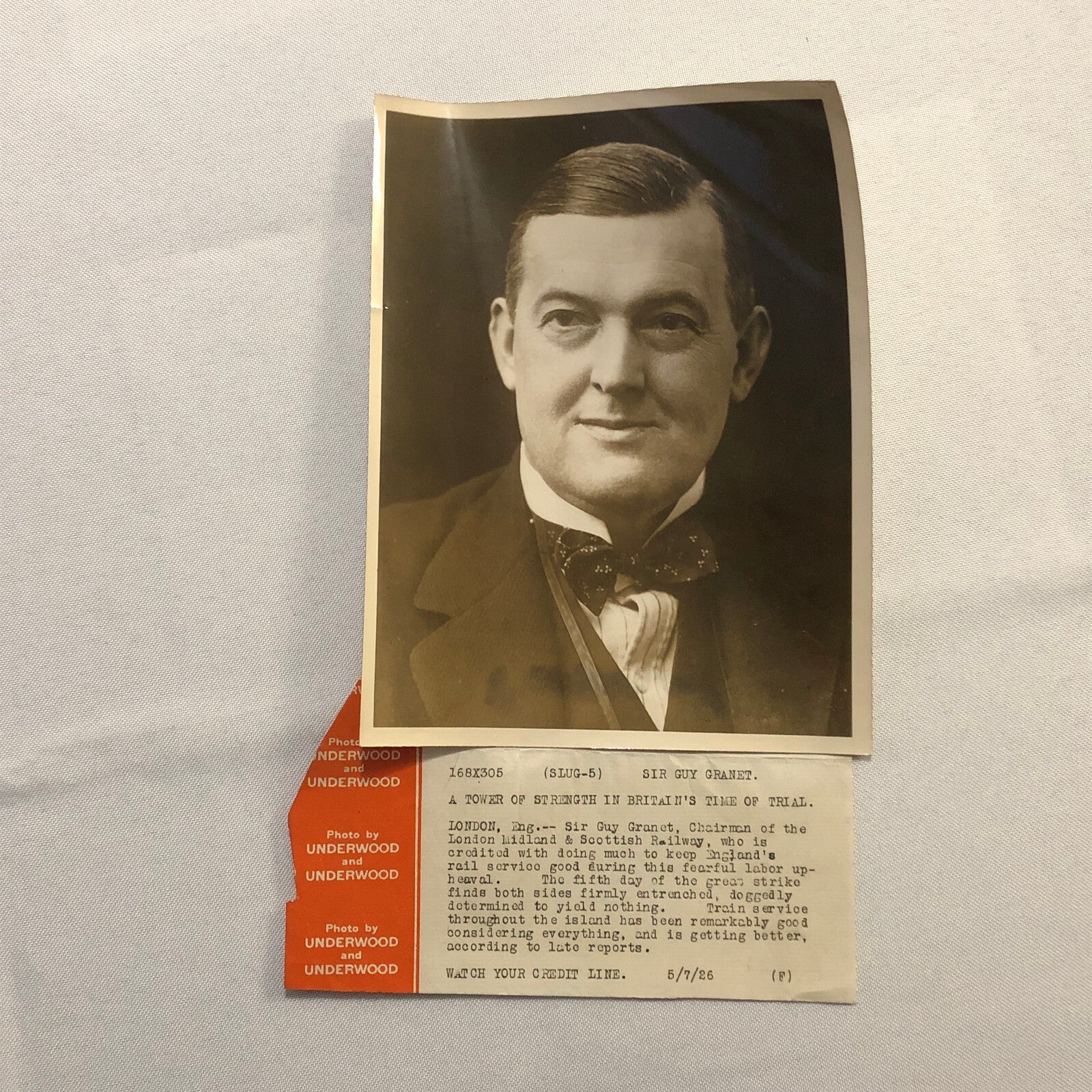 Press Photo Photograph London Midland and Scottish Railway Chairman 1926