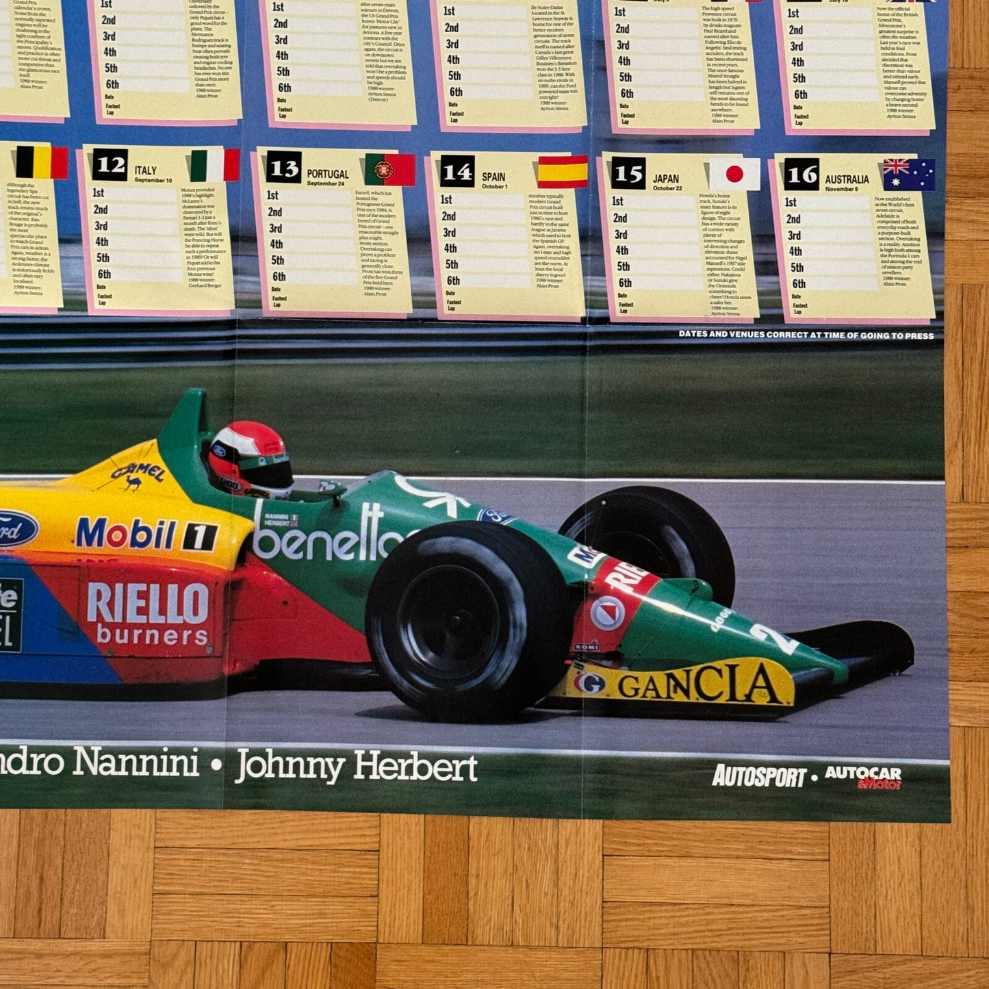 1989 Formula One Grand Prix Racing Calendar Poster Benetton Ford Car