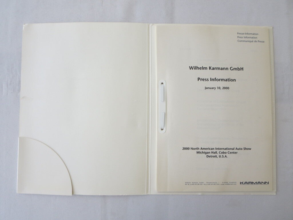 2000 Wilhelm KARMANN GmbH Karmann Coupe Convertible Press Kit Brochure 