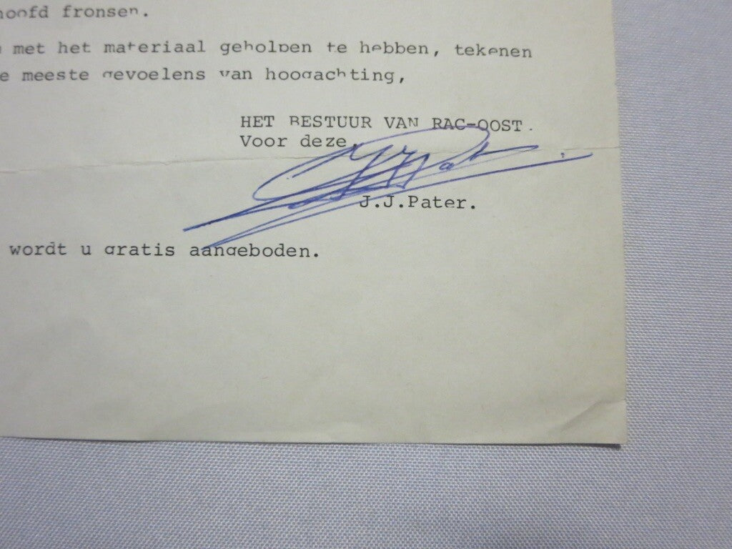 1982 RAC Regionale Automobielsport Club Oost Car Rally Racing Letter Letterhead