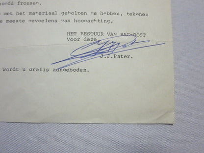 1982 RAC Regionale Automobielsport Club Oost Car Rally Racing Letter Letterhead