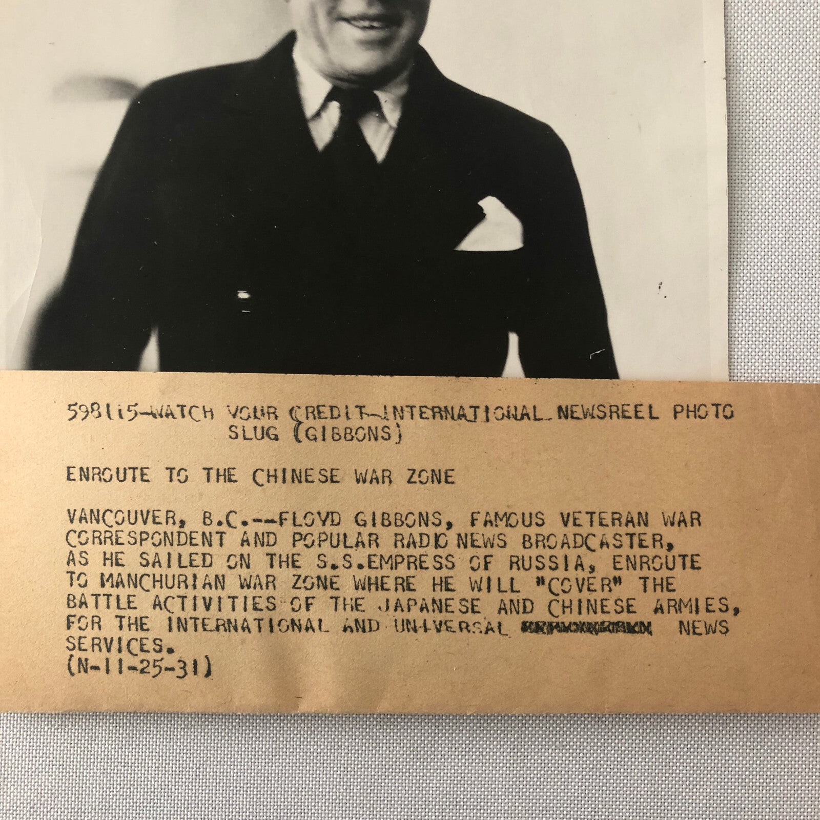 Press Photo Photograph Portrait War Correspondent Radio News Floyd Gibbons