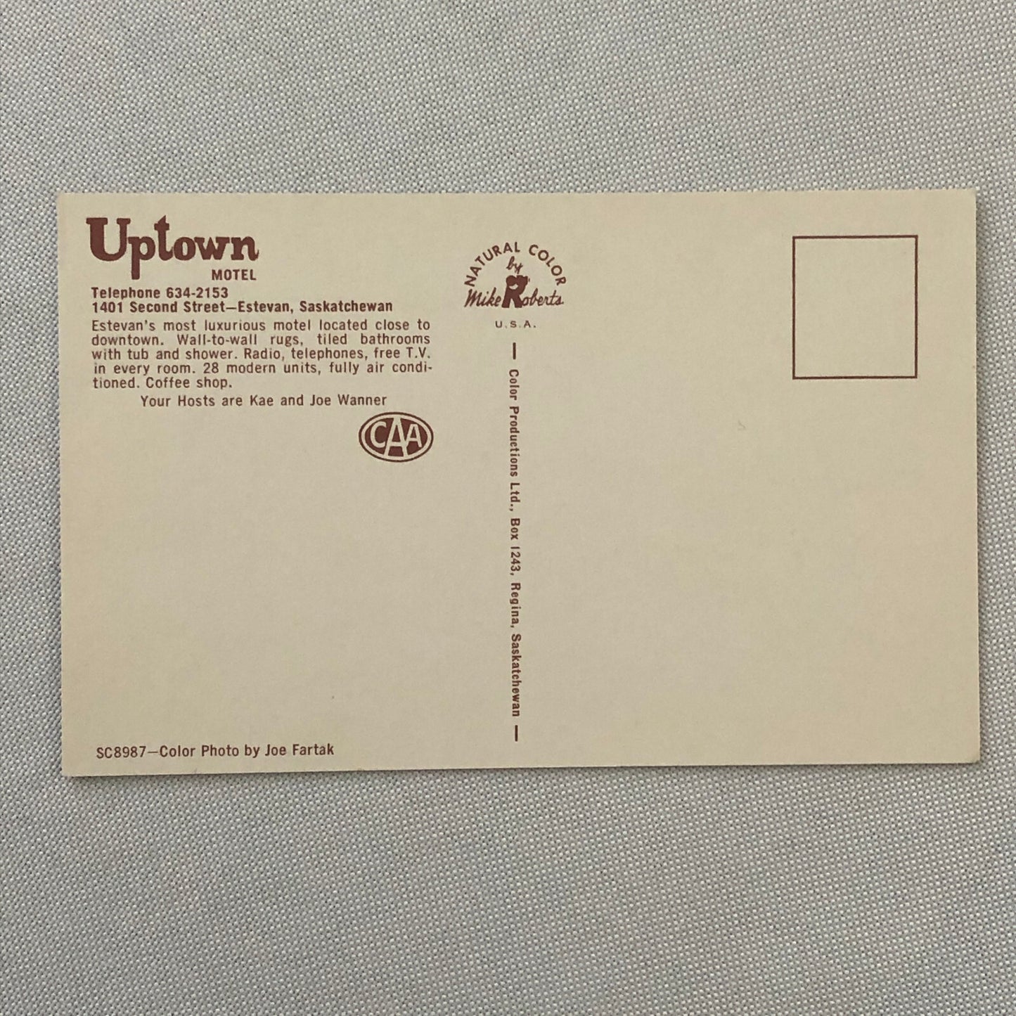 Vintage Postcard Post Card Uptown Motel Estevan Saskatchewan Cars