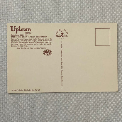 Vintage Postcard Post Card Uptown Motel Estevan Saskatchewan Cars