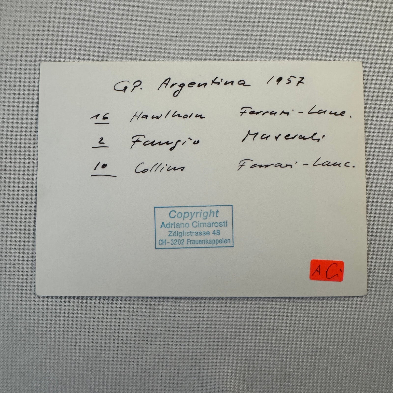 1957 Grand Prix Racing Photo Juan Manuel Fangio Mike Hawthorn Modern Print