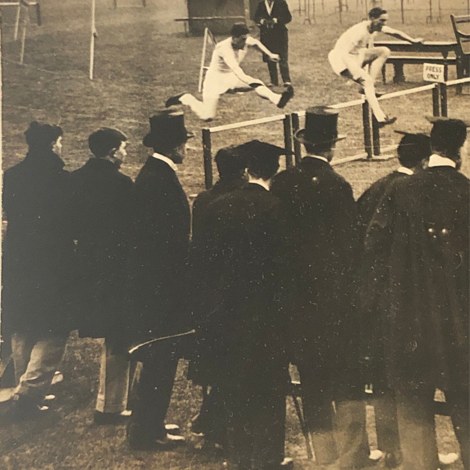 Press Photo Photograph Westminster School Boys Low Hurdles Jumping Running 1932