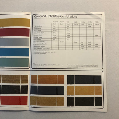 1978 Volvo Color and Upholstery Sales Brochure Catalog 242 244 245 265 264 GL