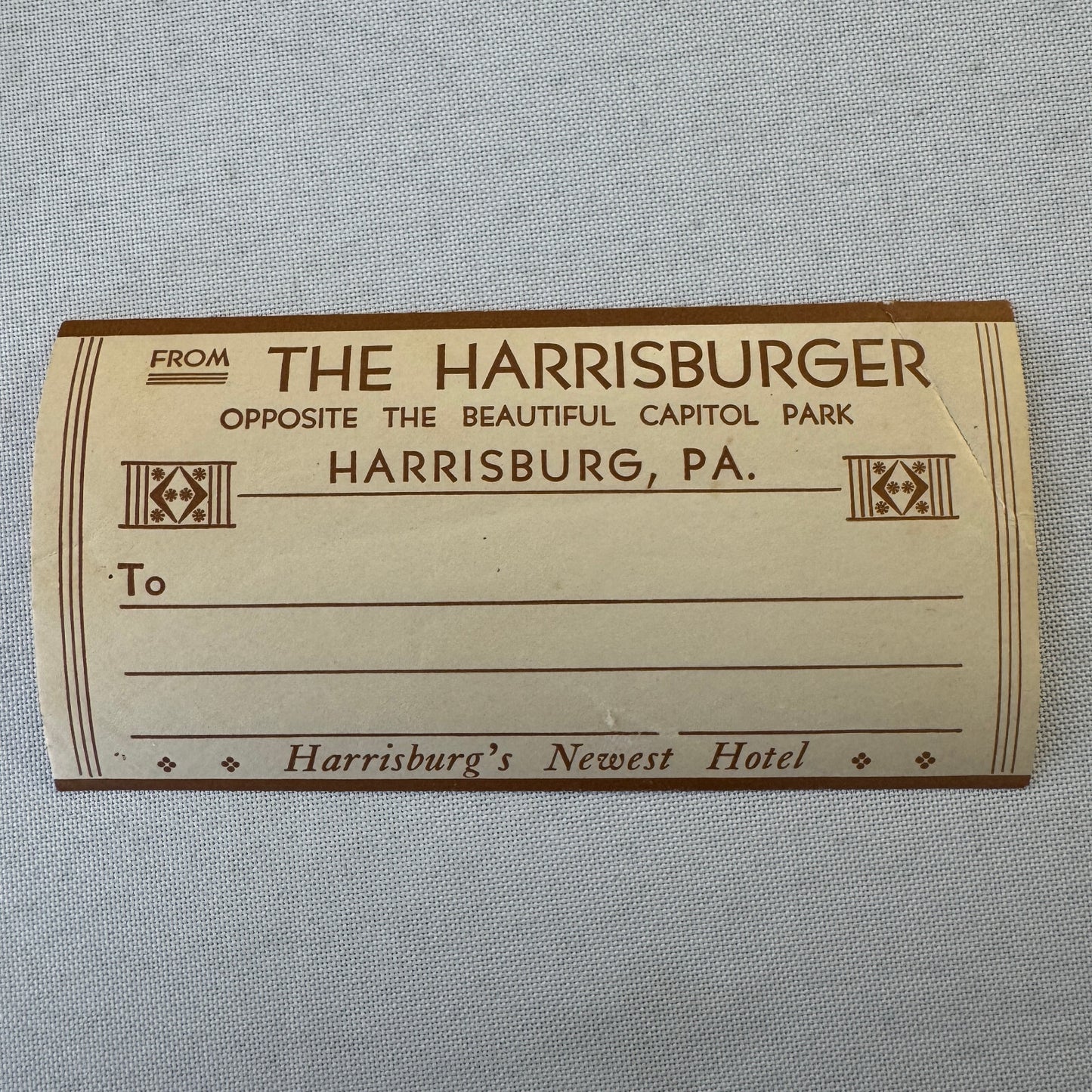 Vintage Hotel Travel Label The Harrisburger Hotel Harrisburg PA Pennsylvania