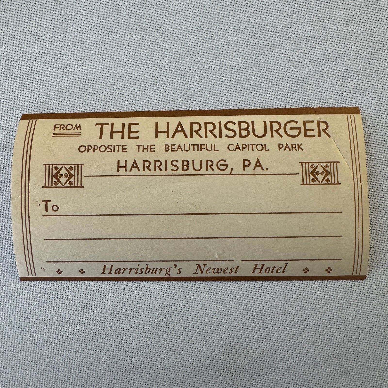 Vintage Hotel Travel Label The Harrisburger Hotel Harrisburg PA Pennsylvania