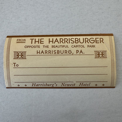 Vintage Hotel Travel Label The Harrisburger Hotel Harrisburg PA Pennsylvania