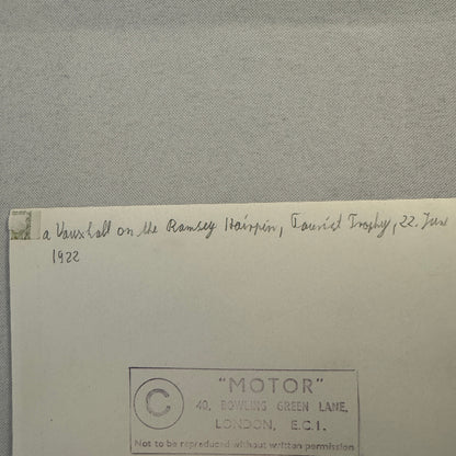 1922 Tourist Trophy TT Race Racing Photo Photograph Vintage Vauxhall Car