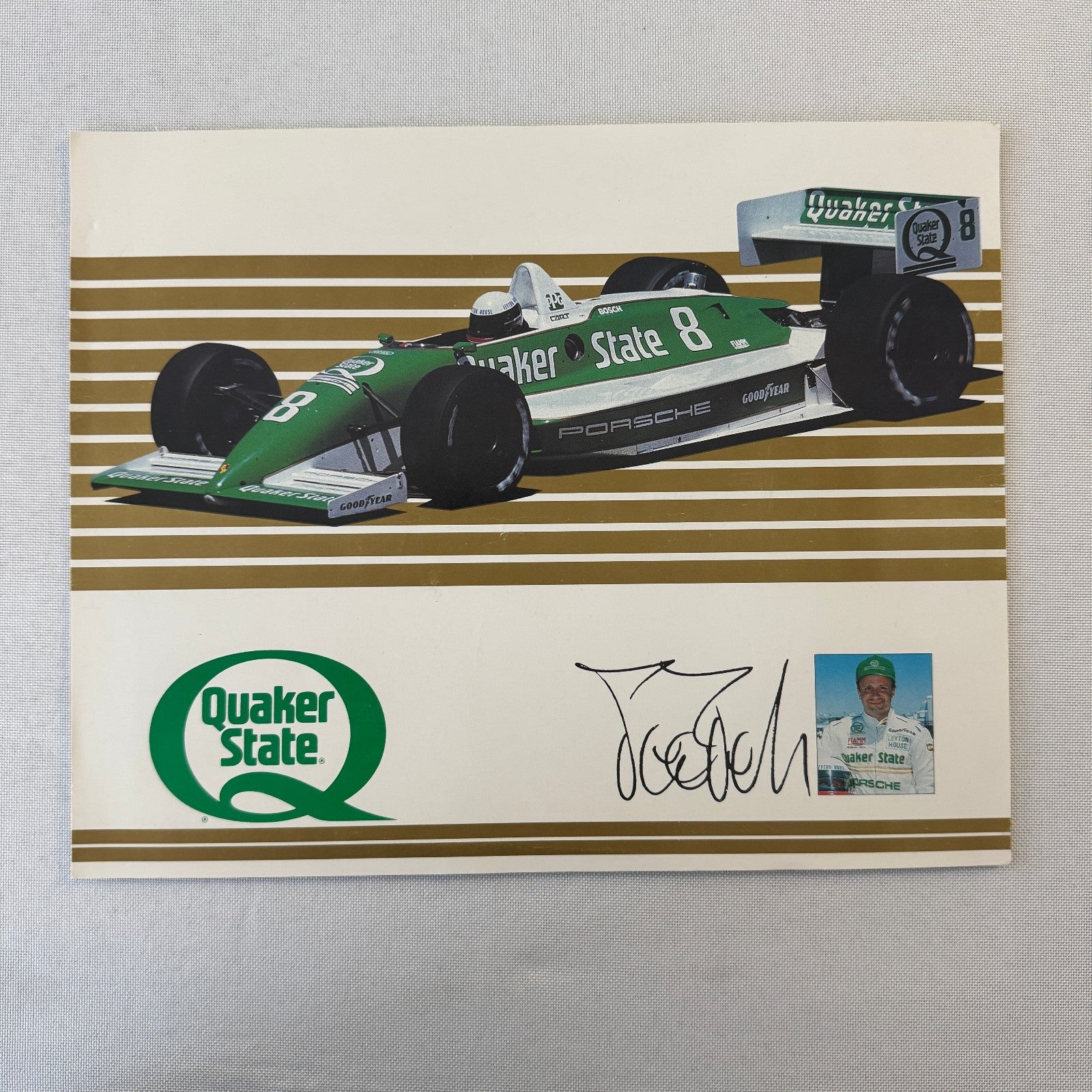 Vintage Porsche Quaker State Indy Racing Car Card Teo Fabi Driver