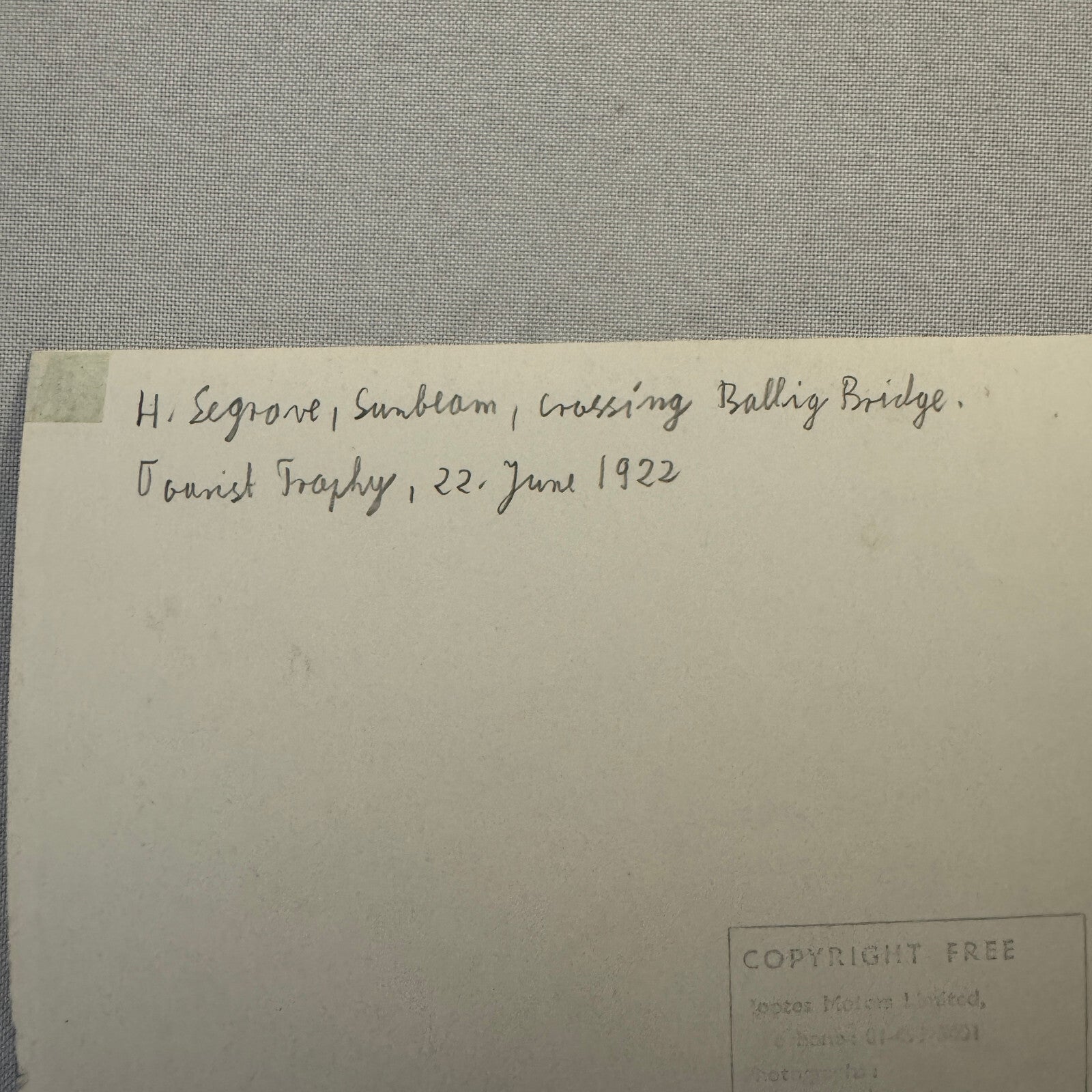 Henry Seagrave Sunbeam 1922 Tourist Trophy TT Race Racing Photo Photograph