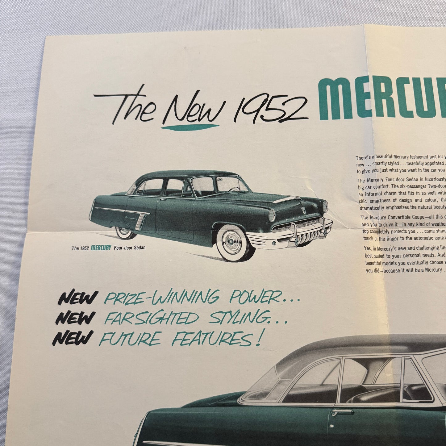 1952 Mercury Car Sales Brochure Catalog Mercury Monterey Convertible Coupe