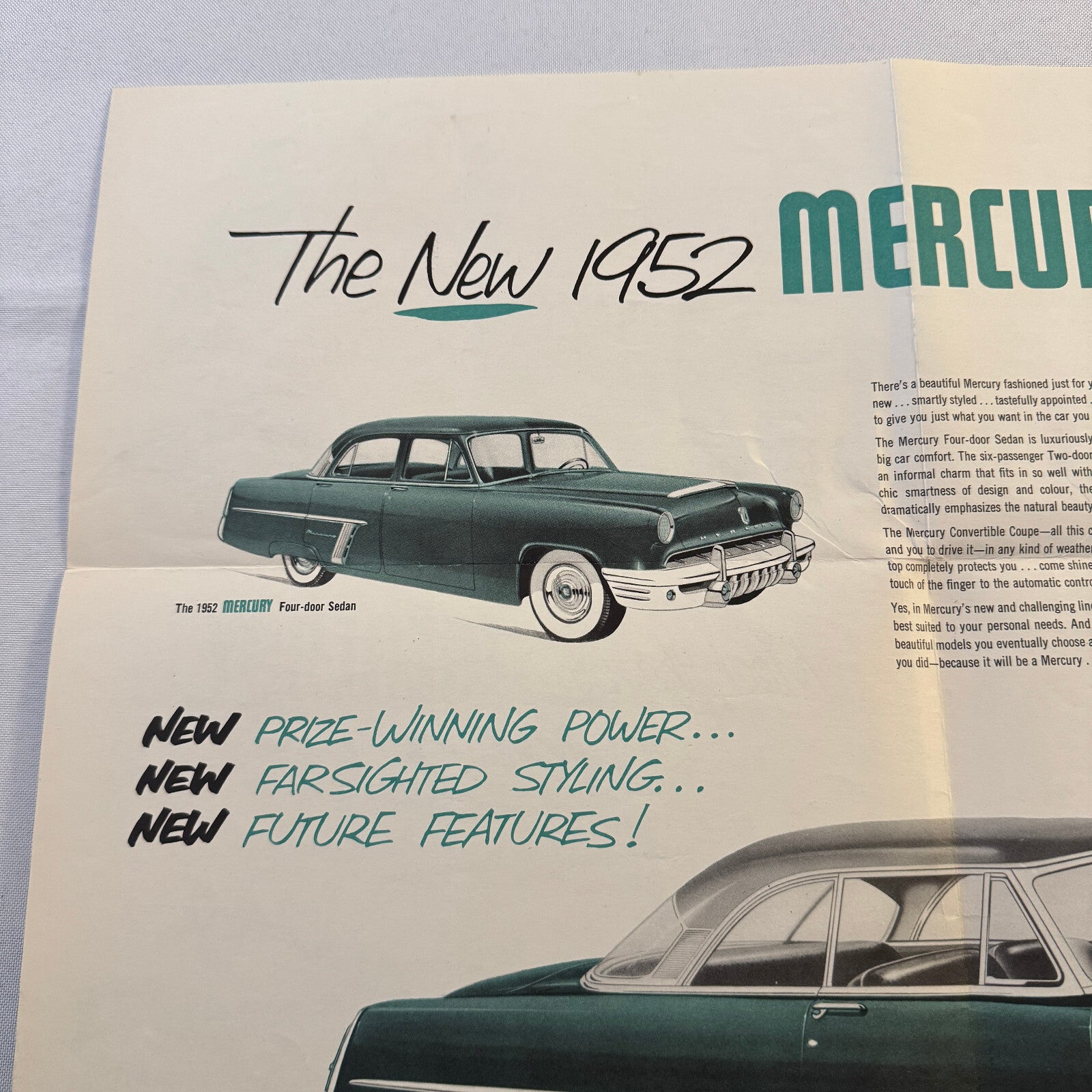 1952 Mercury Car Sales Brochure Catalog Mercury Monterey Convertible Coupe