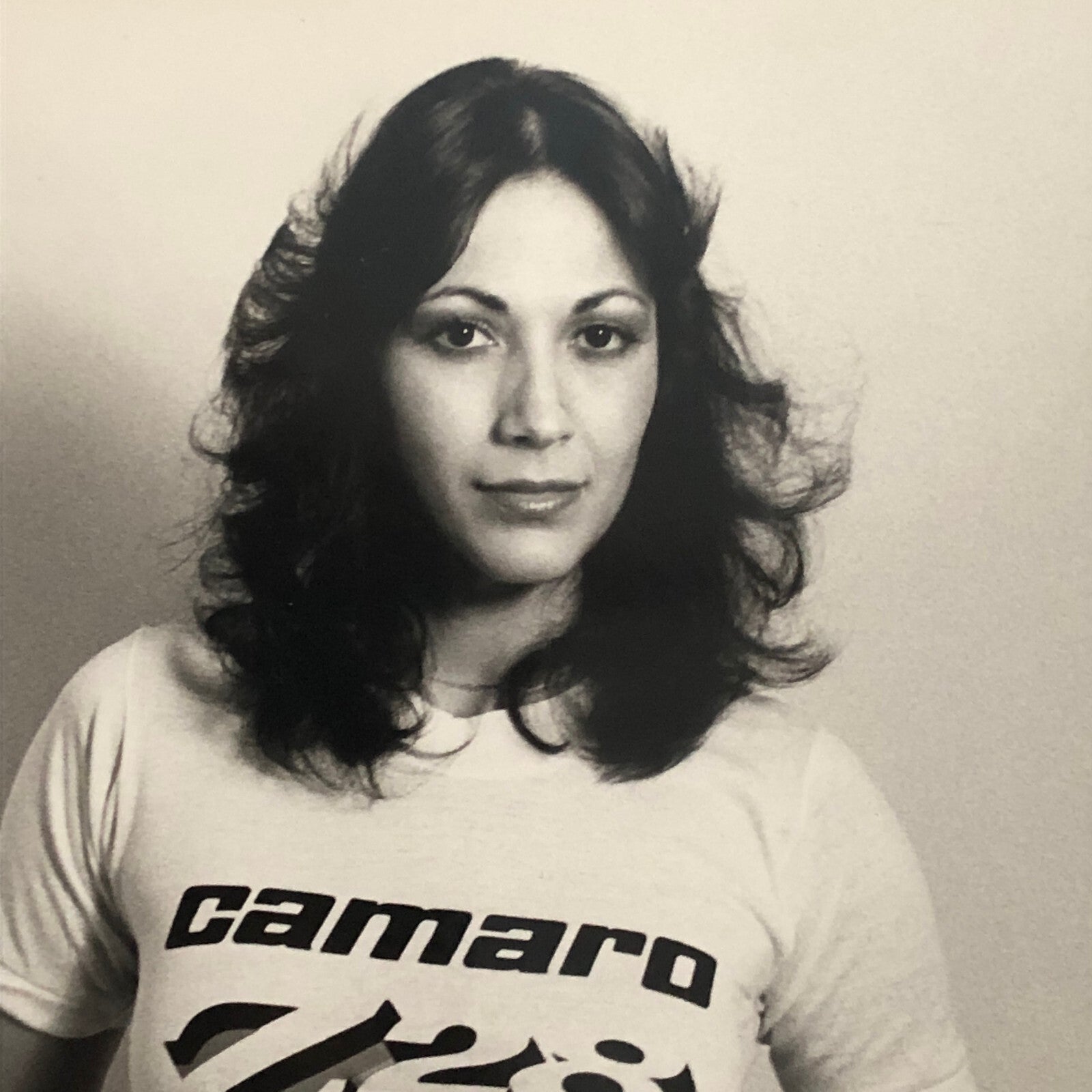 Vintage Photo Photograph Woman in Chevrolet Camaro Z28 Shirt Chevy