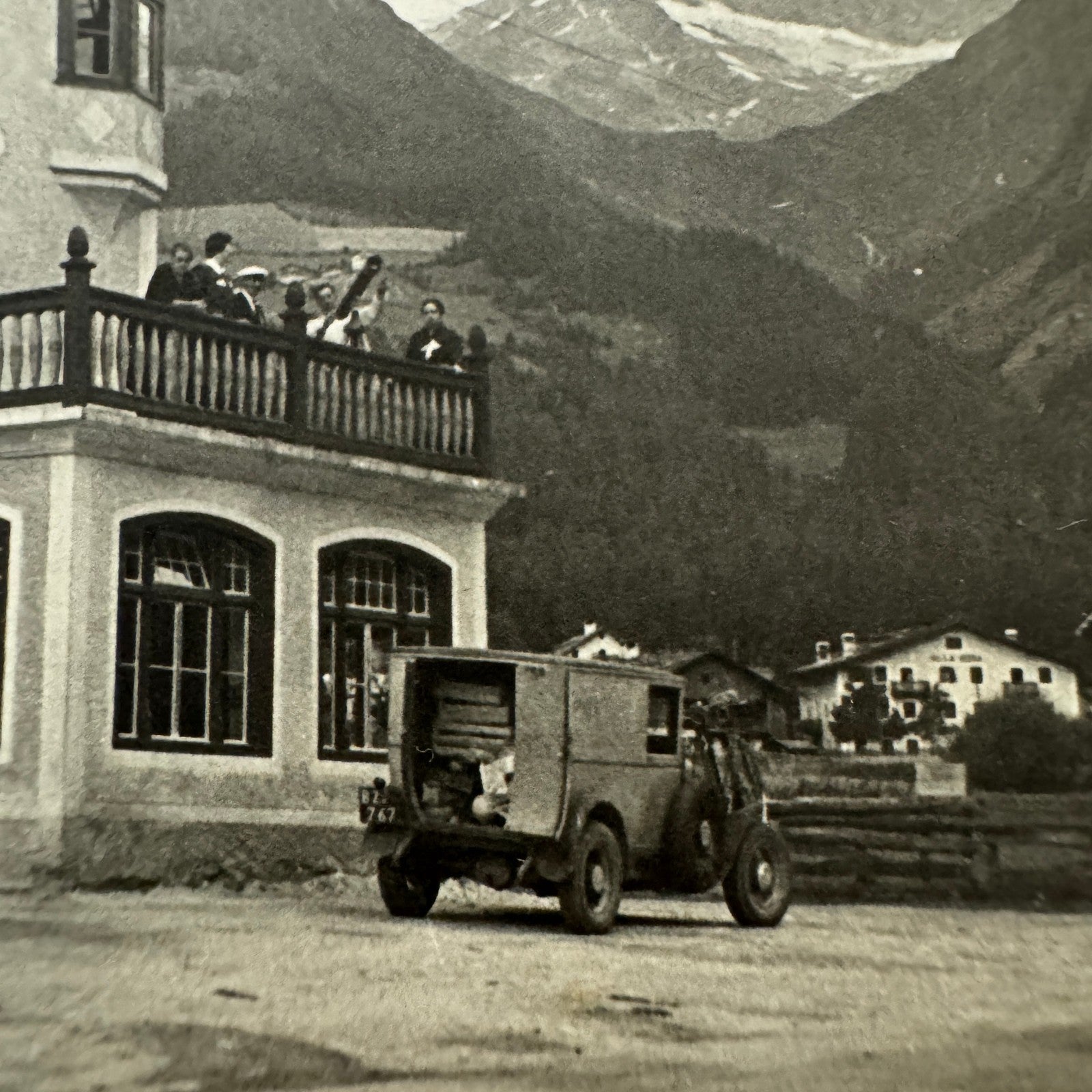 Vintage Photo Photograph Print European Car Automobile Bicycle Cart