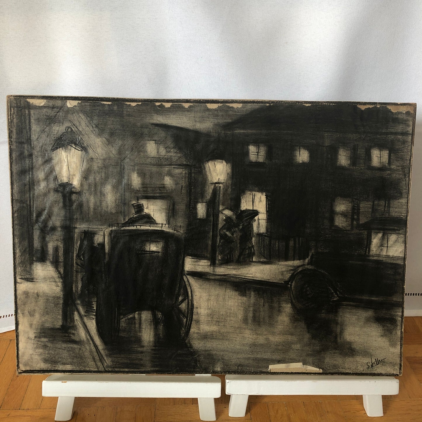 Vintage Illustration Art Artwork Artist Arthur E Sudler Antique Car Carriage