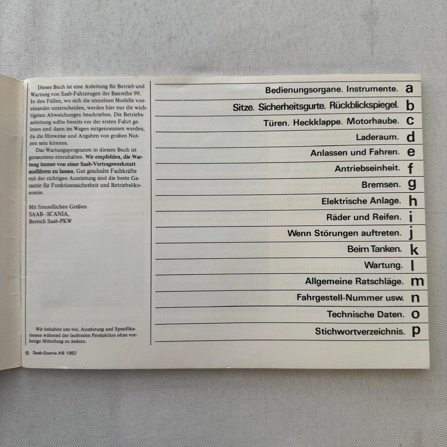 1983 Saab 99 Owners Manual Instruction Book Guide GERMAN