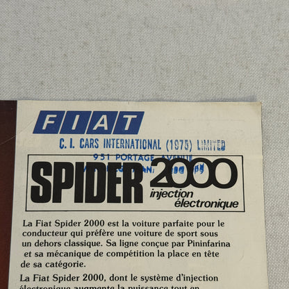 Fiat Spider 2000 Car Sales Brochure Catalog Advertising FRENCH Canadian